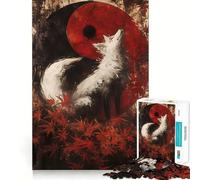 Rompecabezas de 1000 Piezas Zorro Blanco y Yin Yang Juguete Que desafía la Mente Troquelado de Alta precisión Divertido Reto para Pasar el Tiempo (50x75cm)