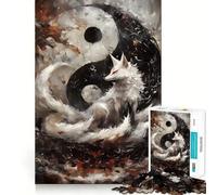 Rompecabezas de 1000 Piezas Zorro Blanco y Yin Yang para Adolescentes Juego Divertido con Encaje Huecos Actividad Nocturna para Toda la Familia (38x26cm)