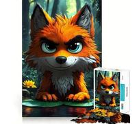 Rompecabezas de 1000 Piezas Zorro de Dibujos Animados en el Agua,Juego de Bordes, Juego cognitivo Divertido,Juego Lento,Divertido,decoración navideña (50x75cm)