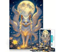 Rompecabezas de 1000 Piezas Zorro de Nueve Colas bajo la Luna para Adultos Juego Inteligente de Rompecabezas Divertido Montaje de imágenes Regalo de Temporada (38x26cm)