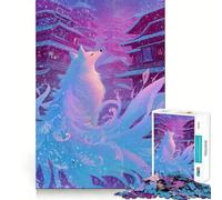 Rompecabezas de 1000 Piezas Zorro de Nueve Colas en un Pueblo nevado para Adultos Juego Inteligente de Rompecabezas Divertido Montaje de imágenes Regalo de Temporada (38x26cm)