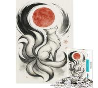 Rompecabezas de 1000 Piezas Zorro de Nueve Colas y Luna roja Juguetes educativos de Arte para Aprender Juego Educativo Desafío difícil Ideas de Regalos (Tamaño 38x26cm)