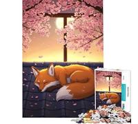 Rompecabezas de 1000 Piezas Zorro durmiendo bajo Flores de Cerezo Juego Educativo Que desafía la Inteligencia Cerebral Juguetes adictivos Regalos de Amigo Invisible Regalo de cumpleaños (38x26cm)