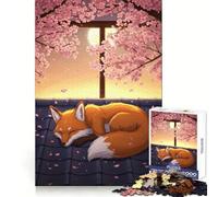 Rompecabezas de 1000 Piezas Zorro durmiendo bajo Flores de Cerezo para Adolescentes Juguete de lógica Mental Tiempo Libre Bordes Finos 38x26cm