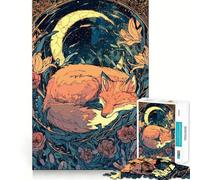 Rompecabezas de 1000 Piezas Zorro durmiendo bajo la Luna Creciente para Adolescentes Juego Inteligente para Crear vínculos afectivos Obra de Arte para armar 50x75cm