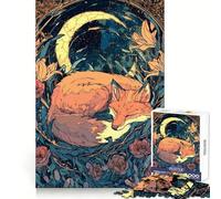 Rompecabezas de 1000 Piezas Zorro durmiendo bajo la Luna Creciente para Adolescentes Juego Inteligente para Crear vínculos afectivos Obra de Arte para armar 50x75cm