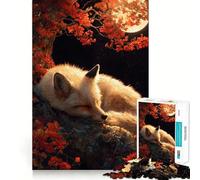 Rompecabezas de 1000 Piezas Zorro durmiendo bajo la Luna de otoño para Adolescentes Mejora la Memoria Juego Relajante Bordes limpios Artículo de Deseo de Papá Noel 38x26cm