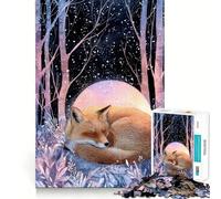 Rompecabezas de 1000 Piezas Zorro durmiendo en el Bosque Invernal para Adolescentes Juguete de lógica sólida, Divertido y Relajante Corte de precisión Artículo de Santa Claus 38x52cm