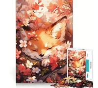 Rompecabezas de 1000 Piezas Zorro durmiendo Entre cerezos en Flor para Adolescentes Juego Inteligente para fomentar la convivencia Obra de Arte para armar 38x26cm