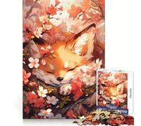 Rompecabezas de 1000 Piezas Zorro durmiendo Entre cerezos en Flor para Adolescentes Juguete de lógica Clara Pasatiempo Tranquilo Corte Perfecto Regalo clásico 50x75cm