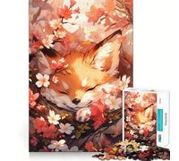 Rompecabezas de 1000 Piezas Zorro durmiendo Entre cerezos en Flor para Adolescentes Juguete de lógica Clara Pasatiempo Tranquilo Corte Perfecto Regalo clásico 38x52cm