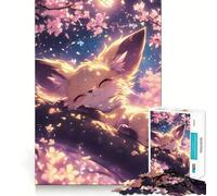 Rompecabezas de 1000 Piezas Zorro durmiendo Entre cerezos en Flor para Adolescentes Juguete de lógica Mental Tiempo Libre Bordes Finos 38x52cm
