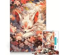 Rompecabezas de 1000 Piezas Zorro durmiendo Entre cerezos en Flor para Adolescentes Juguete de lógica Mental Tiempo Libre Bordes Finos 50x75cm