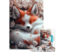 Rompecabezas de 1000 piezas Zorro durmiendo entre flores de cerezo Ayuda a ejercitar el cerebro Decoración para el hogar Juego familiar para mayores de 14 años Juego de rompecabezas incluido (38x52cm)