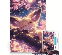 Rompecabezas de 1000 Piezas Zorro durmiendo Entre Flores de Cerezo para Adolescentes Recuerda, Mejora, Calma, Mente Clara, Arte Coleccionable 50x75cm