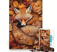 Rompecabezas de 1000 Piezas Zorro durmiendo Entre Hojas de otoño para Adolescentes Juguete para desarrollar la lógica, Ligero y Relajante Corte preciso Regalo clásico 38x52cm