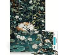 Rompecabezas de 1000 Piezas Zorro durmiendo Entre nenúfares para Adolescentes Mejora la Memoria Juego Relajante Bordes limpios Artículo de Deseo de Papá Noel 38x52cm