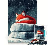 Rompecabezas de 1000 Piezas Zorro durmiendo sobre una Roca Nevada, Ideal para Adolescentes Relájate, Mejora tu Mente, nítido Obra de Arte 38x52cm