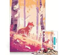 Rompecabezas de 1000 Piezas Zorro en un Bosque otoñal,ilustración Minimalista,Corte Impecable,Divertido Juego para Resolver Problemas, (50x75cm)