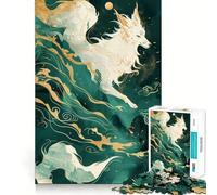 Rompecabezas de 1000 Piezas Zorro Kitsune Blanco en Niebla Verde para Adolescentes Diversión tamaño Uniforme Piezas precisas Actividad Relajante para Grupos en Interiores (50x75cm)