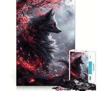 Rompecabezas de 1000 Piezas Zorro Kitsune Negro,Juego de Bordes, Juguete para Entrenar la Mente,diversión para Jugar despacio,Regalo de cumpleaños 38x52cm