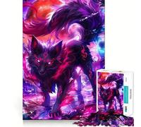 Rompecabezas de 1000 Piezas Zorro Negro con Luna roja Corte Impecable Divertido,Juguete de ingenio,Juego para el Tiempo Libre,Regalo artístico de Navidad 38x26cm