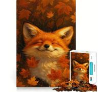 Rompecabezas de 1000 Piezas Zorro Sonriente Entre Hojas de otoño para Adultos Juguete Inteligente, Divertido y silencioso Corte preciso 38x26cm