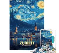 Rompecabezas de 1000 Piezas Zúrich Suiza Estilo La Noche Estrellada Rompecabezas para Adultos Juguetes antiestrés Actividades Divertidas de análisis y lógica para Disfrutar en casa (tamaño 38x52cm)