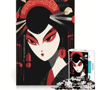 Rompecabezas de 1000 Retratos de geishas en Rojo y Negro, Juegos relajantes, Ideal para Reducir el estrés, Regalos para Amigos y Familiares 38x26cm