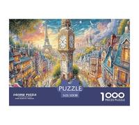 Rompecabezas de 1000pcs de la Torre del Reloj de París para Adultos y niños: Torre del Reloj Cerca de la Torre Eiffel. Regalo Divertido y Actividad para el hogar a Partir de 12 años. 52x38cm/1000pcs.