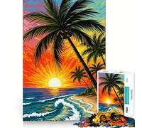 Rompecabezas de 1000s para Adolescentes Atardecer en la Playa Tropical con Palmeras diseño artístico Ideal para Entrenar la concentración divertirse en Momentos de Tranquilidad y como