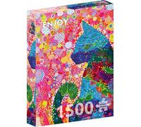 Rompecabezas de 1500 piezas para adultos, acabado mate, tacto suave, piezas resistentes y únicas, ajuste apretado, colores vivos, servicio de piezas perdidas, gato caprichoso en un jardín de flores