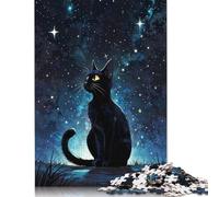 Rompecabezas de 1500 Piezas para Adultos, Gato Negro bajo el Cielo Estrellado, de cartón, para Juegos Familiares, 1500 Piezas (85 x 57 cm)