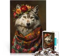Rompecabezas de 2000 Piezas de Corte de precisión “Lobo con Flores” Hecho de Papel,para Mayores de 14 años Obra de Arte Regalos de Amigo Secreto。tamaño:70x100cm/27.5x39.3pulgada