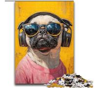 Rompecabezas de 2000 Piezas de un Pug Escuchando música para Adultos, Ideal para Mayores de 14 años, Ideal como decoración de Pared, Regalo de cumpleaños y único (70x100cm)