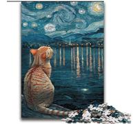 Rompecabezas de 2000 Piezas Gato bajo el Cielo Estrellado Un desafío, Pero un Regalo de cumpleaños Divertido y Divertido Arte Mural (70x100cm)