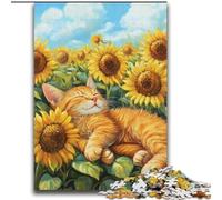 Rompecabezas de 2000 Piezas Gato durmiendo en un Campo de Girasoles para Adultos y Adolescentes, Juegos educativos clásicos, Hermosa decoración (70x100cm)