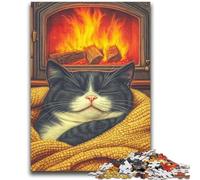 Rompecabezas de 2000 Piezas Gato Junto a la Chimenea para Adultos y Adolescentes Juguete Educativo antiestrés, Ideal para Decorar tu Escritorio (70x100cm)