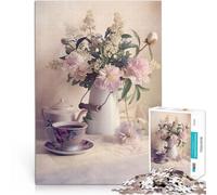 Rompecabezas de 2000 Piezas para Adolescentes Bodegón con Flores Frescas y Taza de té. Desafiante Difícil Apto para Parejas 70x100cm