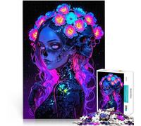 Rompecabezas de 2000 Piezas para Adolescentes Chica Calavera con Flor Oscura Juguetes de Juego Juego Educativo para cumpleaños y Navidad. 70x100cm