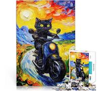 Rompecabezas de 2000 Piezas para Adolescentes Gato Negro en una Motocicleta Juego de Preguntas Adecuado para decoración de Escritorio. 70x100cm
