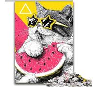 Rompecabezas de 2000 Piezas para Adolescentes, Regalo de Gato Comiendo sandía, Entrena tu Cerebro y Tus Manos, Regalo para Amigos y Familiares, 70x100cm