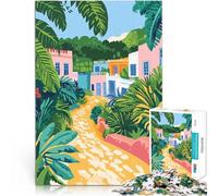 Rompecabezas de 2000 Piezas para Adultos Camino de Pueblo Pastel Tropical, Arte Minimalista Juego práctico Regalo Divertido 70x100cm