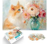 Rompecabezas de 2000 Piezas para Adultos Cuadro caprichoso de Gato Naranja y Flores Juego de Preguntas Regalo para cumpleaños 70x100cm