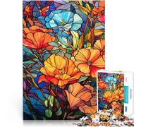 Rompecabezas de 2000 Piezas para Adultos Flores de vitral Hecho de cartón para Mayores de 14 años Decoración del hogar Donación de Obras de Arte tamaño：70x100cm