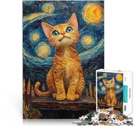 Rompecabezas de 2000 Piezas para Adultos Gato bajo la Noche Estrellada Juego de Preguntas Regalos para Amigos y Familiares 70x100cm
