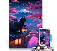 Rompecabezas de 2000 Piezas para Adultos Gato Negro en un tejado japonés Juegos Juguetes Regalo para la decoración del hogar 70x100cm