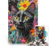 Rompecabezas de 2000 Piezas para Adultos “Gato Negro Entre Flores” Hecho de Papel，Apto para Personas Mayores de 14 años. Juguetes de Juego desafiantes Regalo de cumpleaños。tamaño：70x100cm