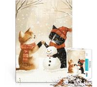 Rompecabezas de 2000 Piezas para Adultos Gatos construyendo un muñeco de Nieve Acertijo para Adecuado para decoración de Escritorio. 70x100cm