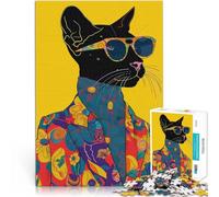 Rompecabezas de 2000 Piezas para Adultos Retrato de Gato Negro Hipster Hecho de Papel，para Mayores de 14 años Montaje del Modelo Buen Regalo。tamaño：70x100cm/27.5x39.3pulgada